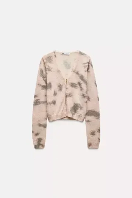 ZARA ЖАККАРДОВЫЙ КАРДИГАН, ЭКРЮ
