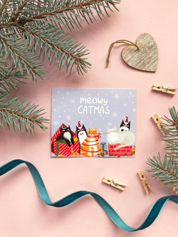Открытка мини «Meowy catmas», 8,8 х 10,7 см