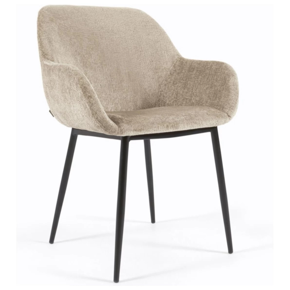 Стул Konna из бежевой синели со стальными черными ножками