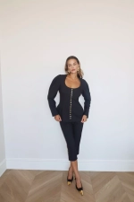 Капри с маленькими декоративными пуговицами, Черный