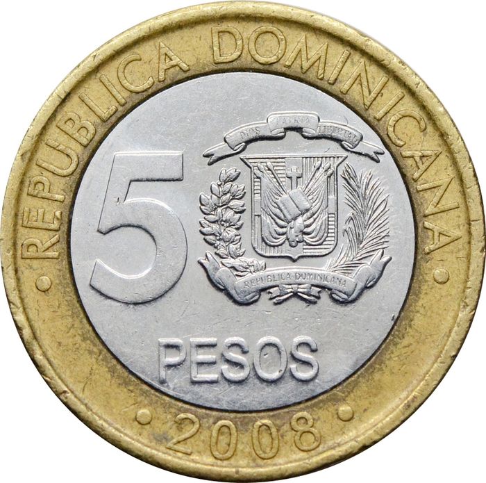 5 песо 2008 Доминикана