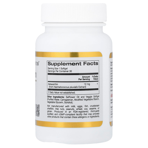 California Gold Nutrition, астаксантин, чистый исландский продукт AstaLif, 12 мг, 30 растительных мягких таблеток