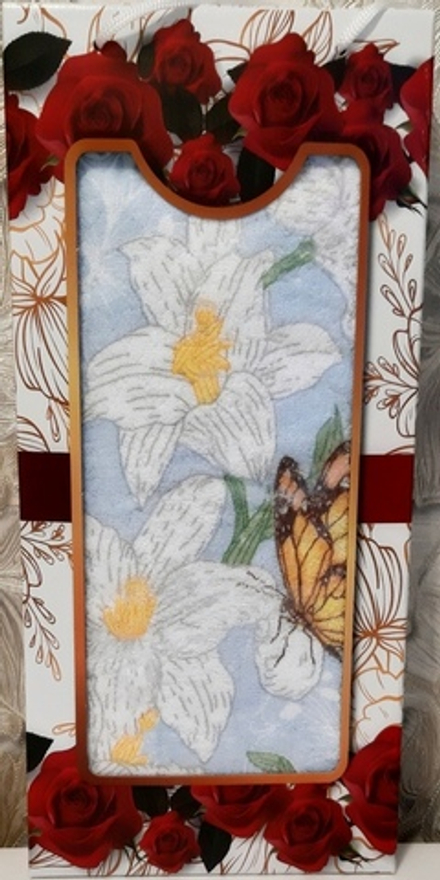 Полотенце махровое "БЕЛЫЕ ЛИЛИИ-1", 70*140 см, 100% хлопок, Китай, в подарочной упаковке.