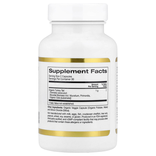 California Gold Nutrition, органический гриб трутовик разноцветный, 60 растительных капсул (0,5 г в 1 капсуле)
