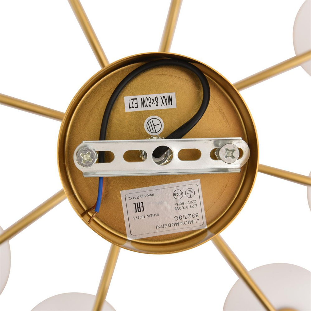 8323/8C MODERNI LN26 038 латунь/белый, металл/стекло/дерево Люстра потолочная E27 8*60W 220V LARINA