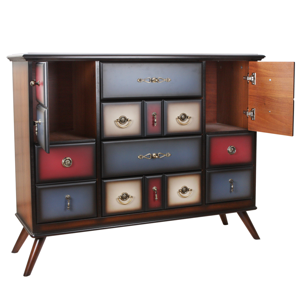 Комод Пандора - 2 с 4 ящиками и 2 полками Орех mix