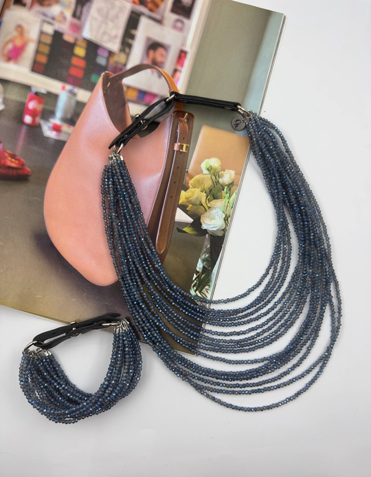 Браслет "Венеция, оттенок Лондон блу, венец.стекло, натур.кожа