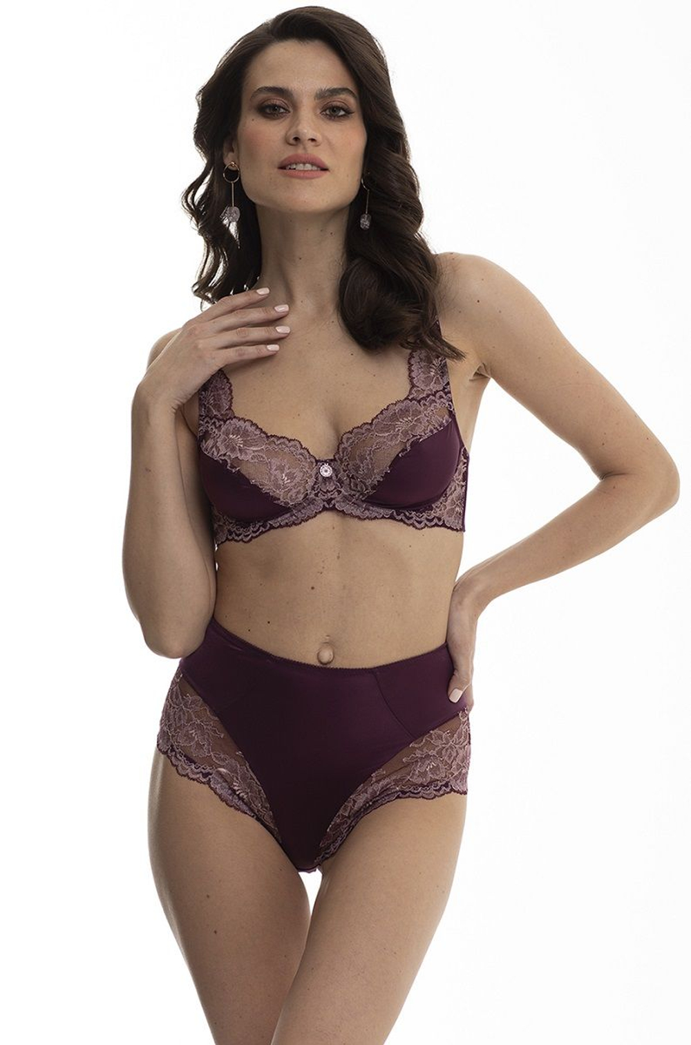 Бюстгальтер-балконет из микрофибры и прозрачного кружева (Размер: 75D) (Цвет: бордовый)