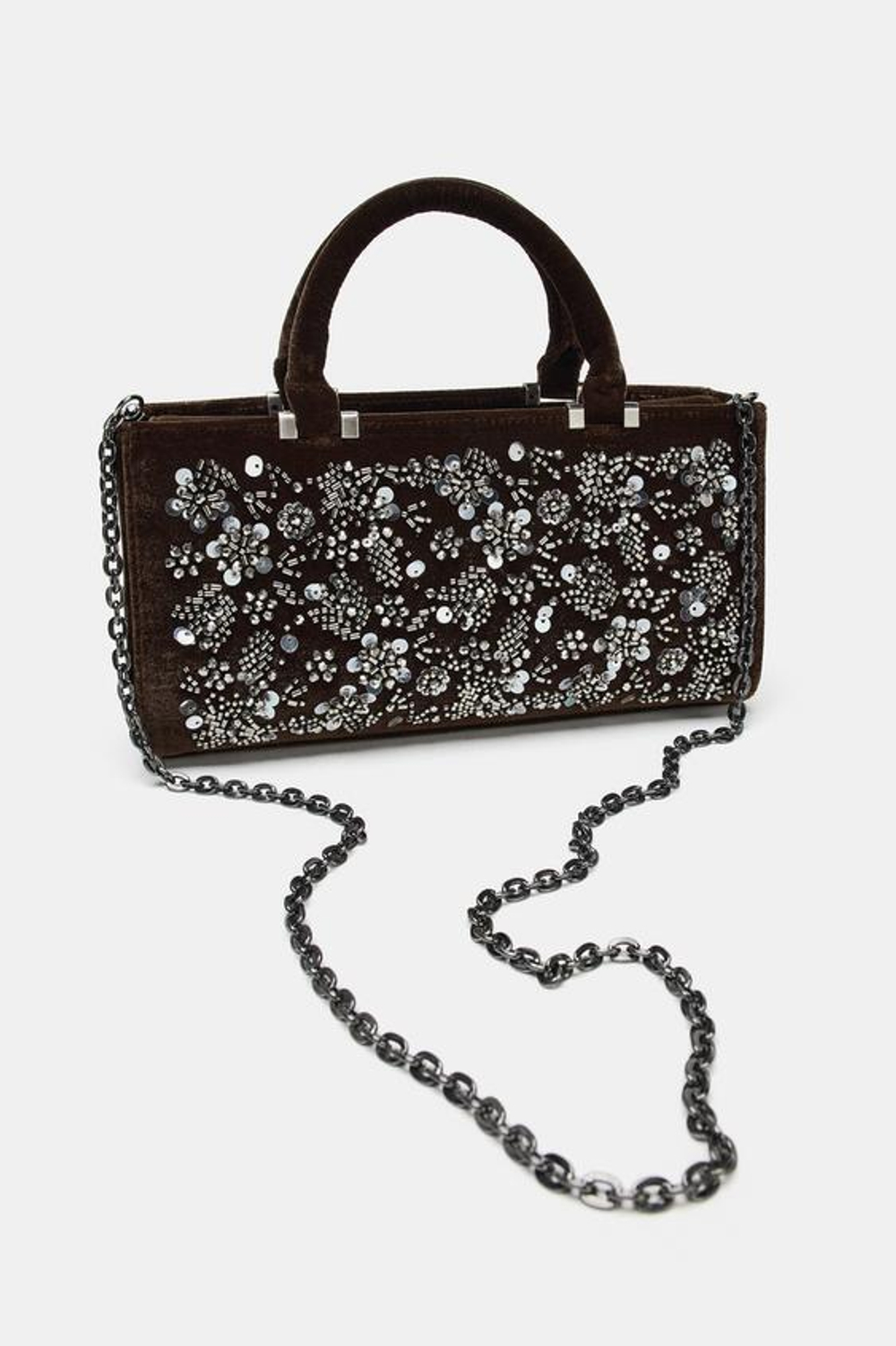 ZARA ГОРОДСКАЯ СУМКА С БУСИНАМИ, КОРИЧНЕВЫЙ