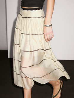 Massimo Dutti Юбка миди из струящейся ткани в полоску, кремовый