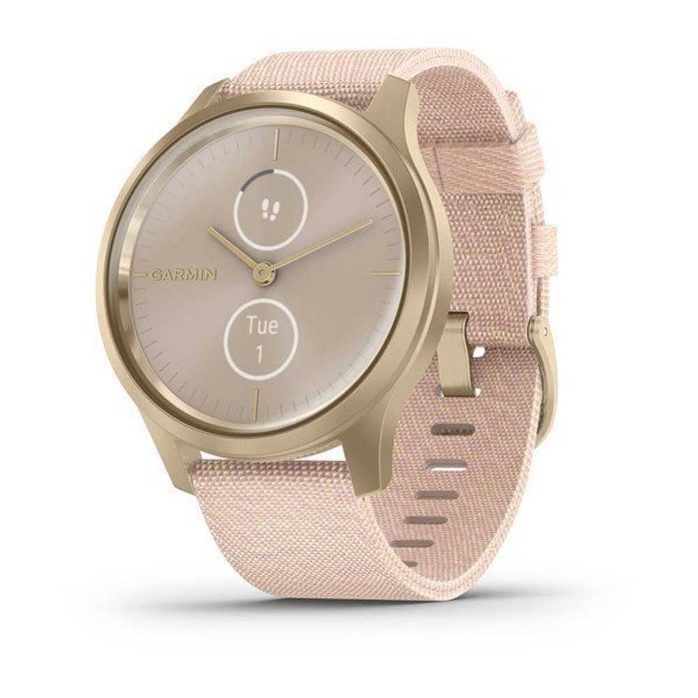 Часы Garmin VIVOMOVE STYLE светло-золотистый с плетеным нейлоновым розовым ремешком