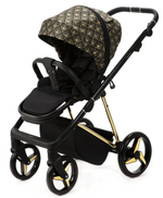 Детская коляска Adamex Quantum SE Exclusive 2 в 1 Q-DW518 (ЧЕРНЫЙ+ЗОЛОТОЙ ОРНАМЕНТ+ЗОЛОТО РАМА)
