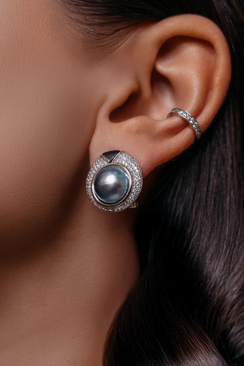 Серьги-клипсы с жемчугом и россыпью циркония