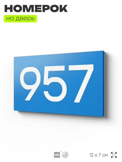 Номер на дверь 957, табличка на дверь для офиса, квартиры, кабинета, аудитории, склада, голубая 120х70 мм, Айдентика Технолоджи
