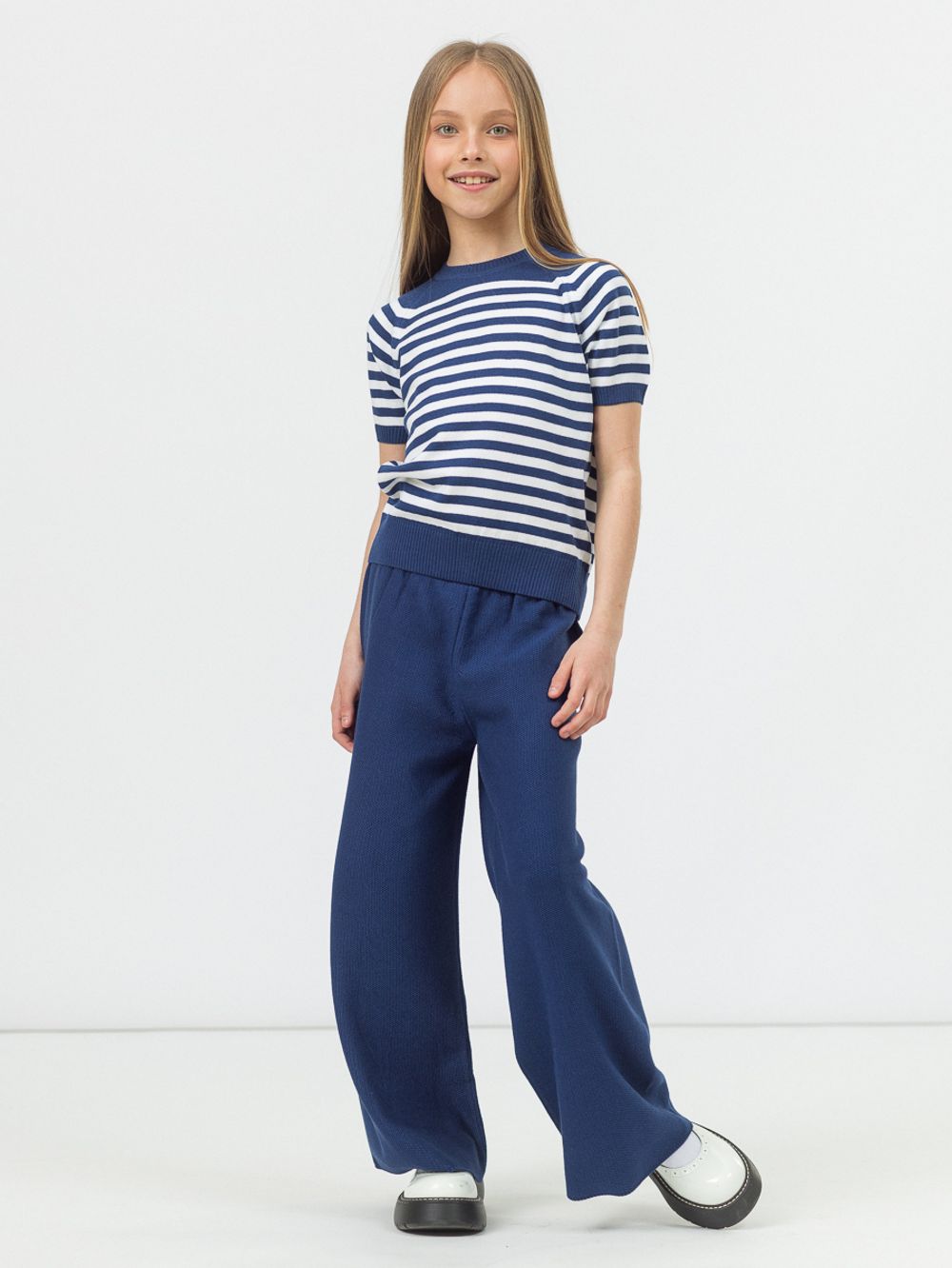 Джемпер для девочки с коротким рукавом AT1012 сапфир-белый