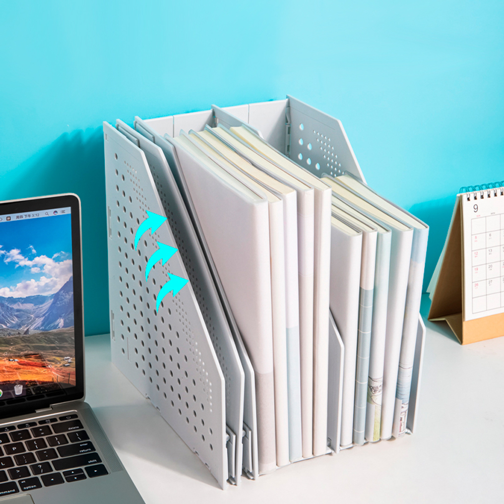 Лоток вертикальный DELI, 4 отделения, складной, серый