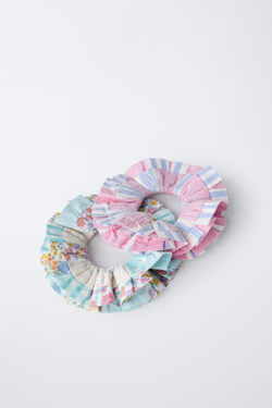 ZARA НАБОР ИЗ 2 РЕЗИНОК ДЛЯ ВОЛОС В СТИЛЕ ПЭЧВОРК В ПОЛОСКУ, РОЗОВЫЙ