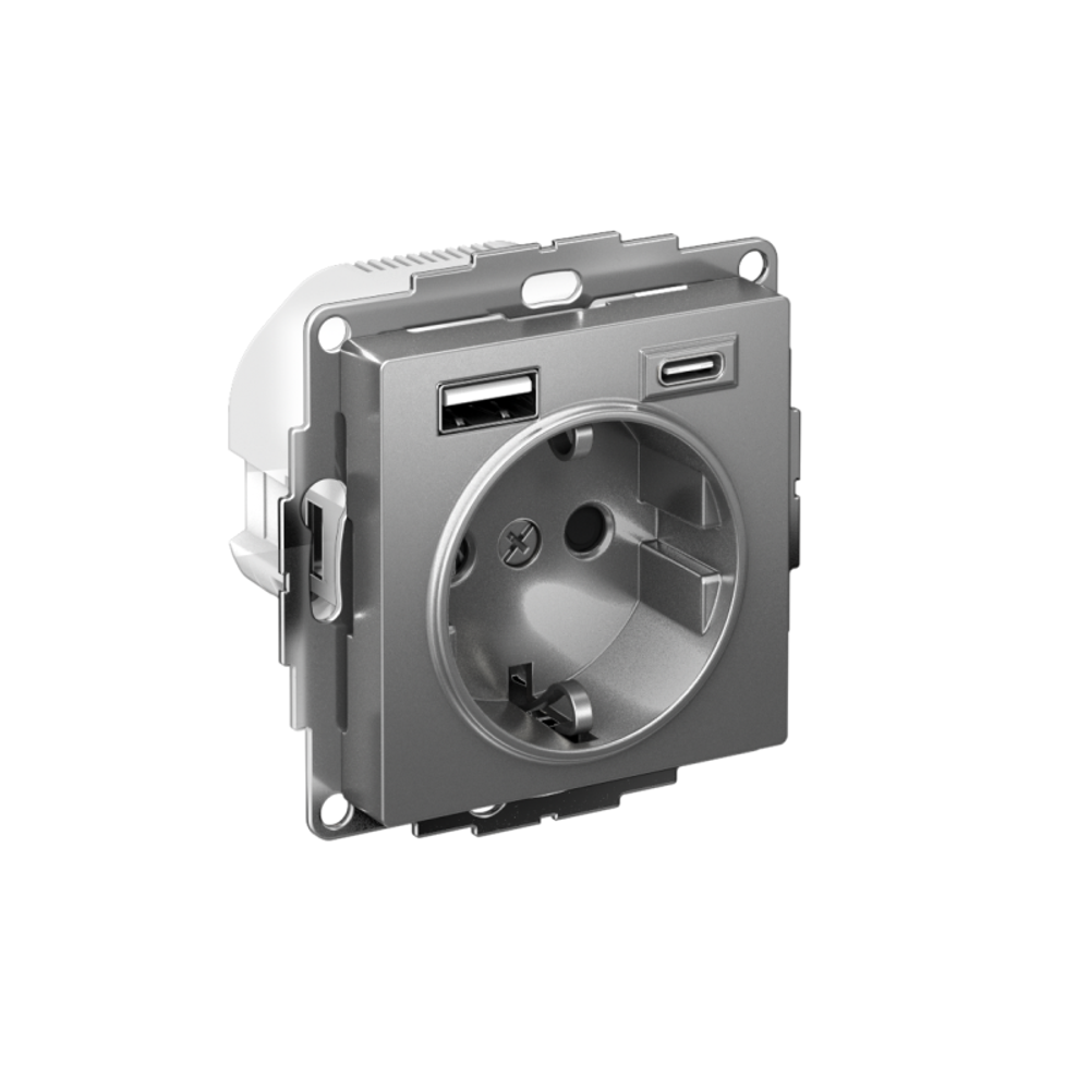 Розетка 1-м СП AtlasDesign 16А IP20 с 2-мя заряд. устройствами USB тип A+C механизм сталь SE ATN000932 Розетка 1-м СП AtlasDesign 16А IP20 с 2-мя заряд. устройствами USB тип A+C механизм сталь SE ATN000932