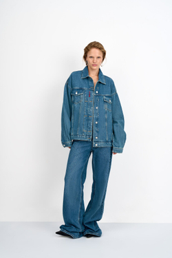 Джинсовая куртка женская синяя JEANS RELAXED JACKET DARK BLUE
