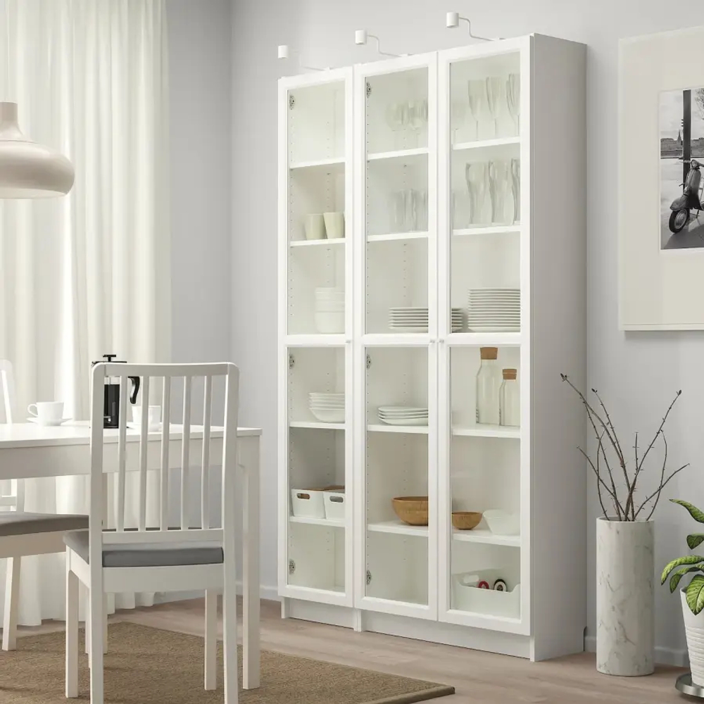 Книжный шкаф со стеклянной дверцей - BILLY/OXBERG IKEA/ БИЛЛИ/ОКСБЕРГ ИКЕА, 30х120х202 см, белый