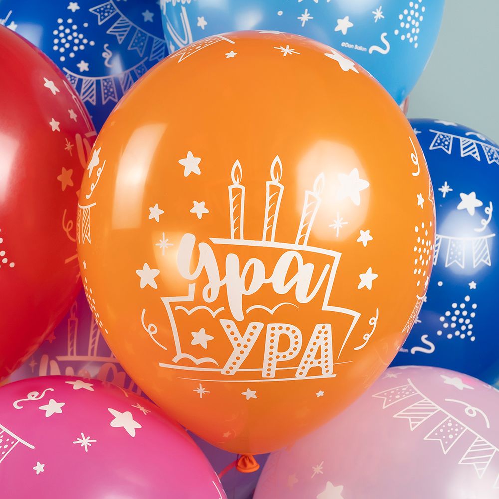 Шар (12''/30 см) С Днем Рождения, Ура!, Ассорти, пастель, 5 ст, 25 шт.