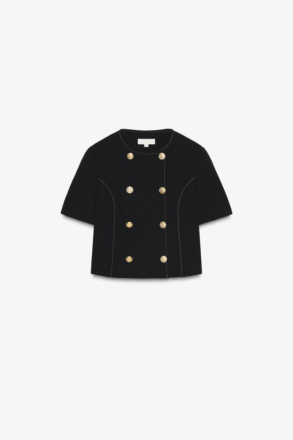 ZARA БЛЕЙЗЕР С КОРОТКИМИ РУКАВАМИ И КОНТРАСТНОЙ ОТДЕЛКОЙ, ЧЕРНЫЙ