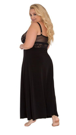 Длинная сорочка с ажурным лифом (Размер: XXL) (Цвет: черный)