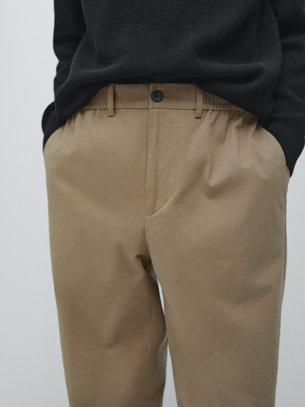 Massimo Dutti Брюки-джоггеры из смесовой хлопковой ткани, охра