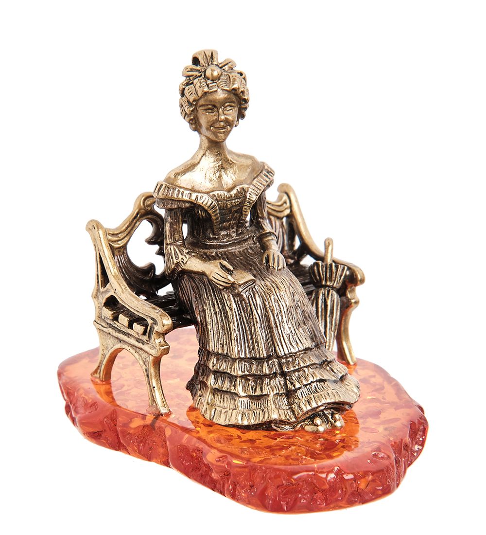 Народные промыслы AM-1915 Фигурка «Дама с зонтиком» (латунь, янтарь)