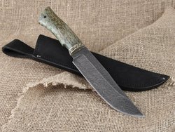 Нож "Леший", дамасская сталь, рукоять зеленая стабилизированная карельская береза