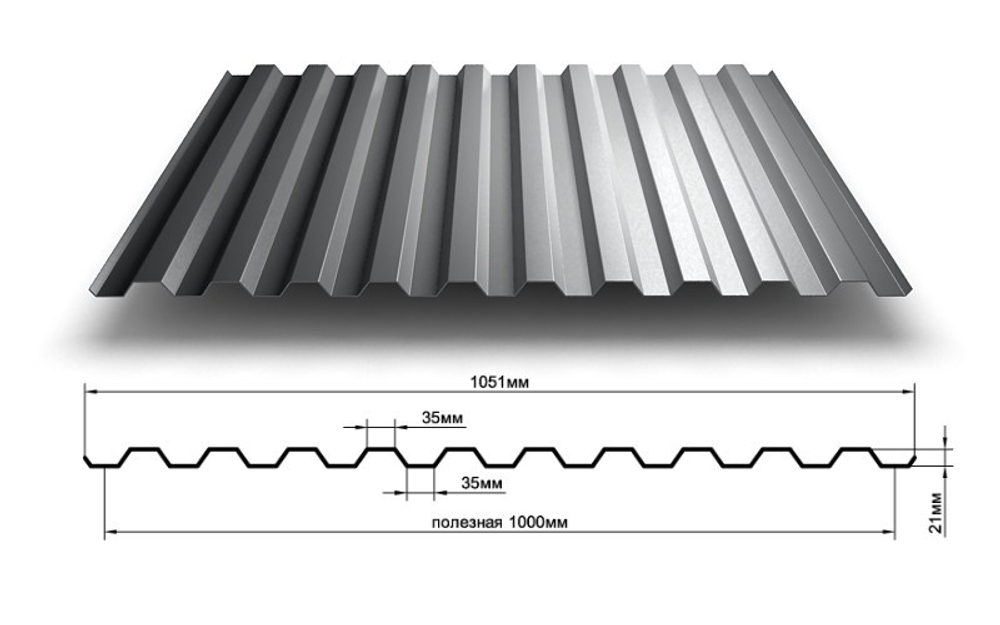 ПрофлистС-21x1000-A (ПЭ-01-6005-0,4)