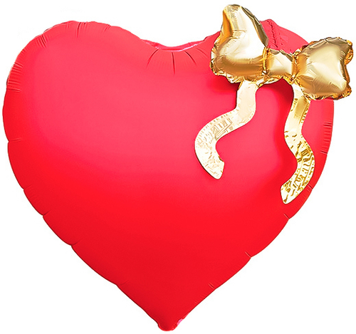 Сердце 22" Золотой бант, Красный Fl
