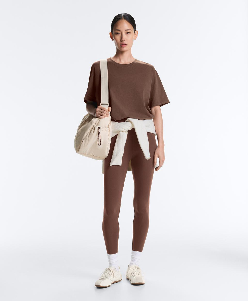 Oysho Футболка оверсайз с коротким рукавом из хлопковой смеси, светло-коричневый