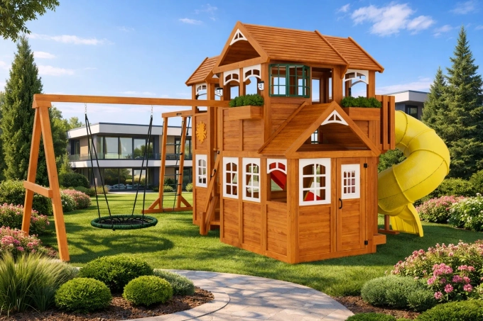 Детская площадка Клубный домик Макси с трубой Luxe