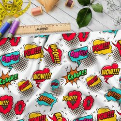 Ткань поплин громкие звуки из комиксов на белом фоне