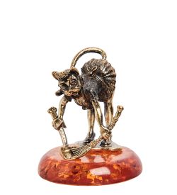 Народные промыслы AM-1069 Фигурка «Кошка Горничная Лиза» (латунь, янтарь)