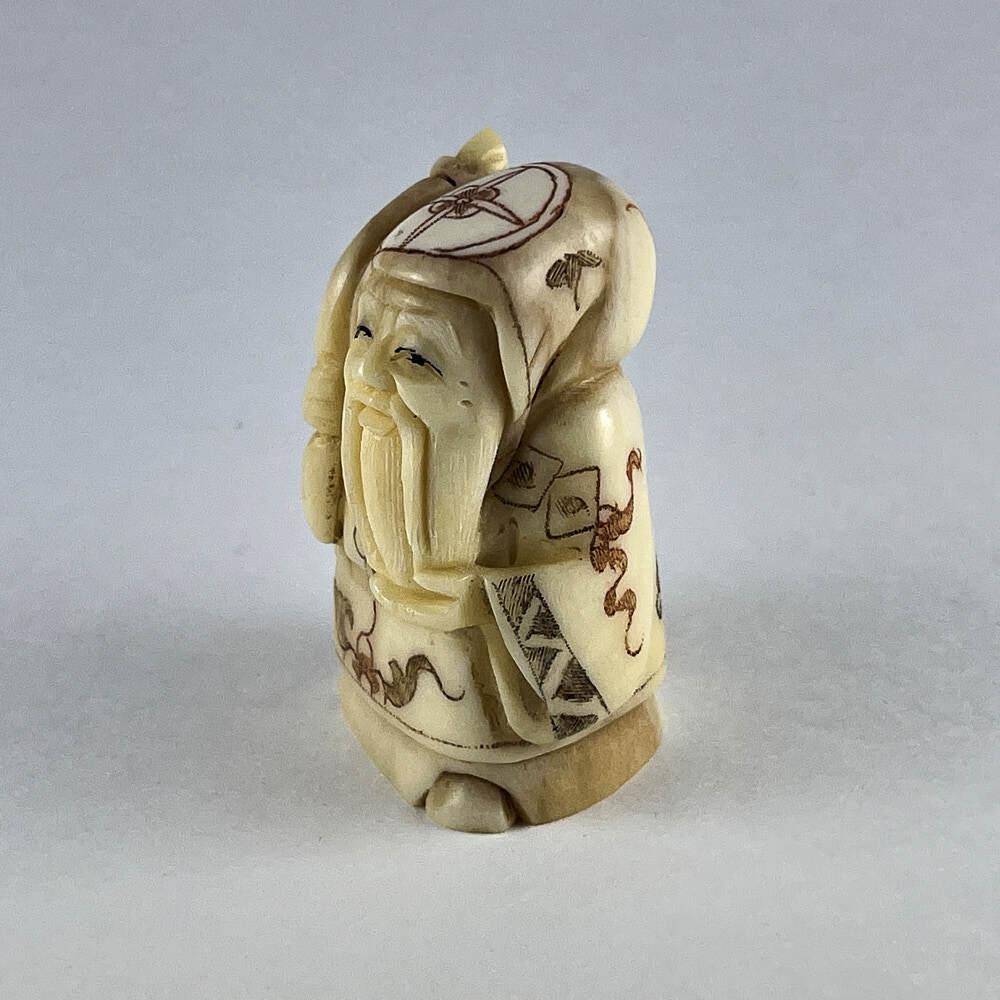 Статуэтка нэцкэ Фукурокудзю с волшебным посохом