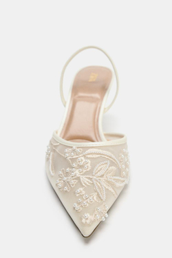 ZARA СЕТЧАТЫЕ ТУФЛИ-МЮЛИ С ВЫШИВКОЙ, БЕЛЫЙ