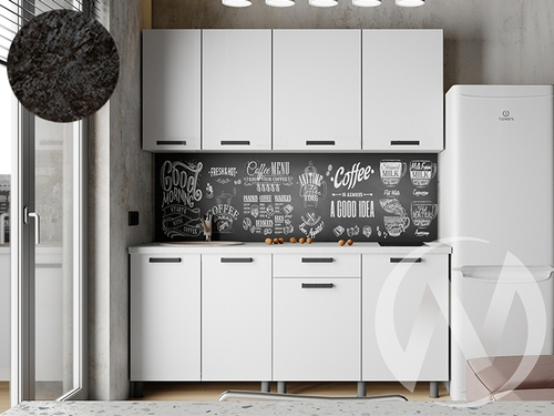 Кухня Кьяра 1.8м (корпус белый/карбон фарфор) 26мм кастилло темный