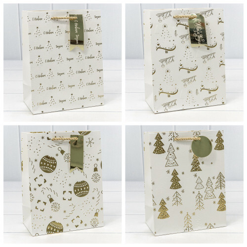 Пакет подарочный 18 х 23 х 10 см Набор 4 шт "Новый год" с тиснением (Белый)