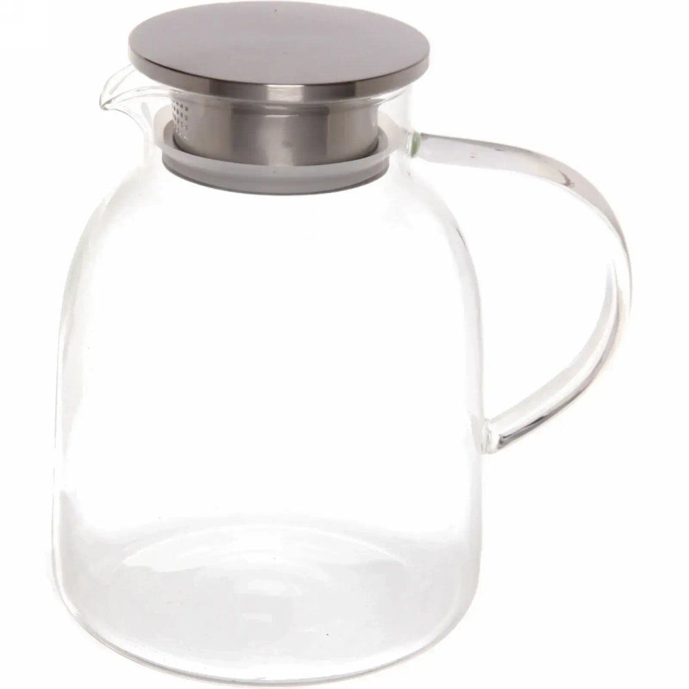 Кувшин стеклянный 1800мл «Хай-Тек» с металлической крышкой, круглая ручка.