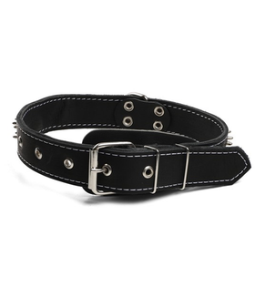 Ошейник двойной с кольцом и украшением кожаный "Ёж", 36*720мм, Gamma