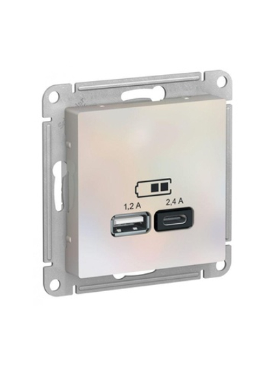 Розетка USB AtlasDesign тип A+C 5В/2.4А 2х5В/1.2А механизм жемчуж. SE ATN000439