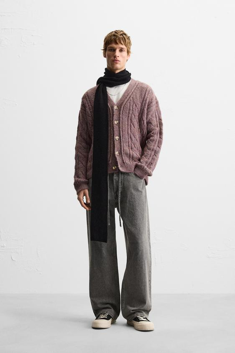 ZARA КАРДИГАН С УЗОРОМ «КОСЫ», ЦВЕТ МАЛЬВЫ