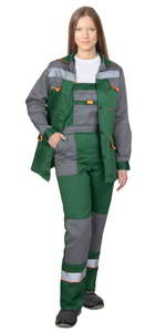 Костюм СИРИУС-УДАРНИЦА женский, куртка, п/к, зеленый со средне-серым с оранжевой отделкой и СОП