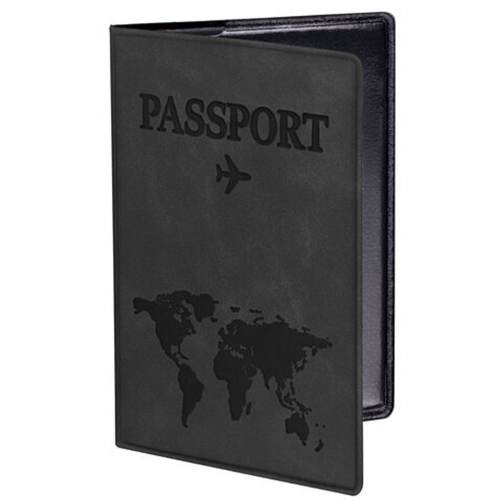 Обложка для паспорта "Passport Map", мягкая экокожа, графитовая, STAFF, 238875