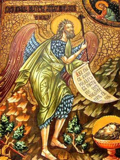 Инкрустированная живописная икона Пророк и Креститель Иоанн Предтеча 42х29см на натуральном кипарисе в подарочной коробке