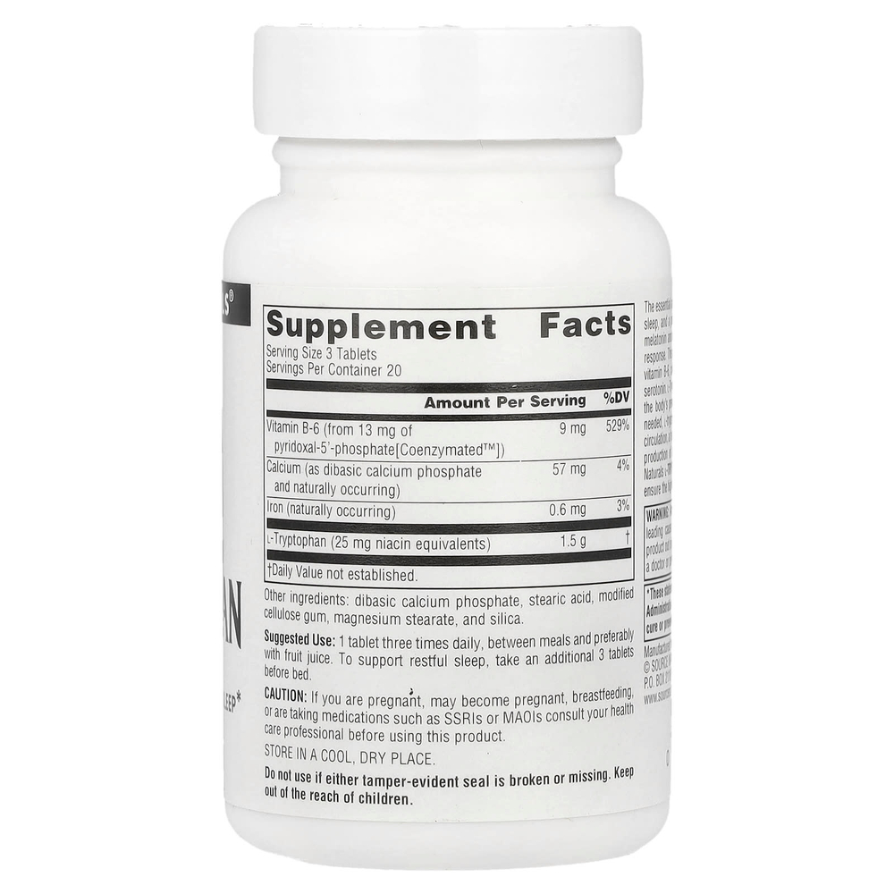 Source Naturals, L-триптофан с коэнзимом B6, 60 таблеток