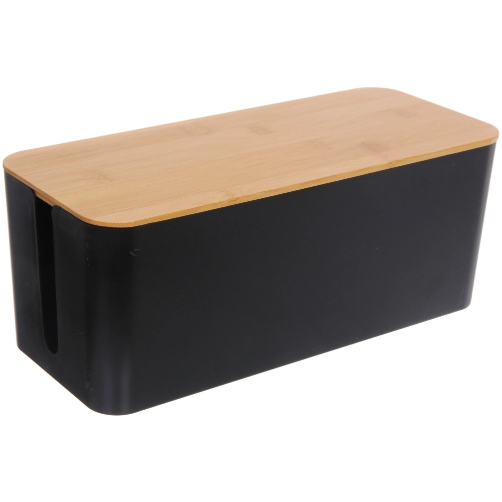 Органайзер для проводов с бамбуковой крышкой «ДОМАНИЯ», цвет чёрный, для удлинителей на 5 розеток, 32*13*13,5см