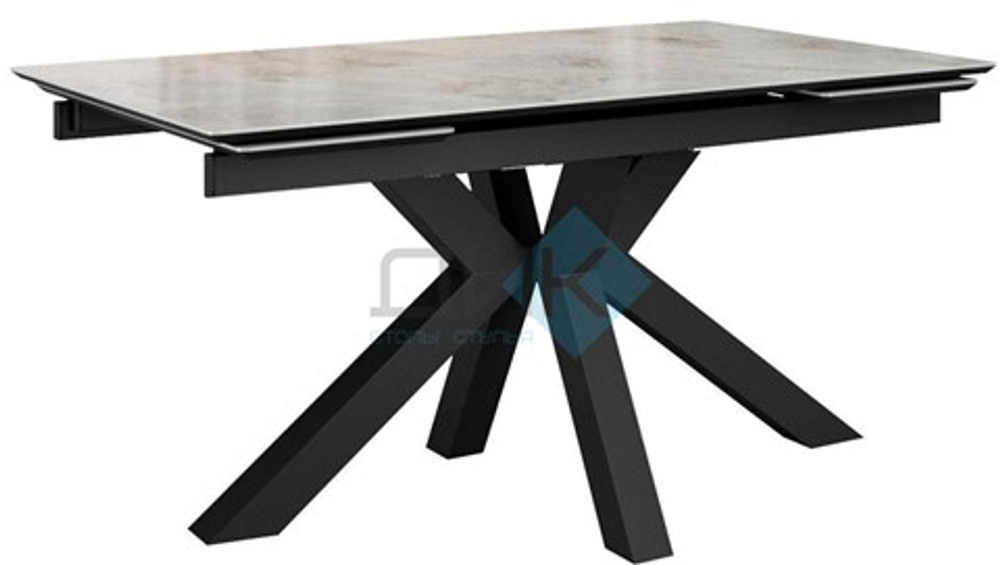 Стол на кухню раздвижной DikLine SFE160 Керамика Italian Grey (глянец серый)/подстолье черное/опоры черные (2 уп.)